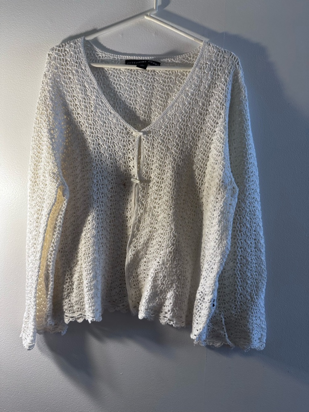 Josephine Chaus. Lightweight White Crochet Knit Cardigan size xl